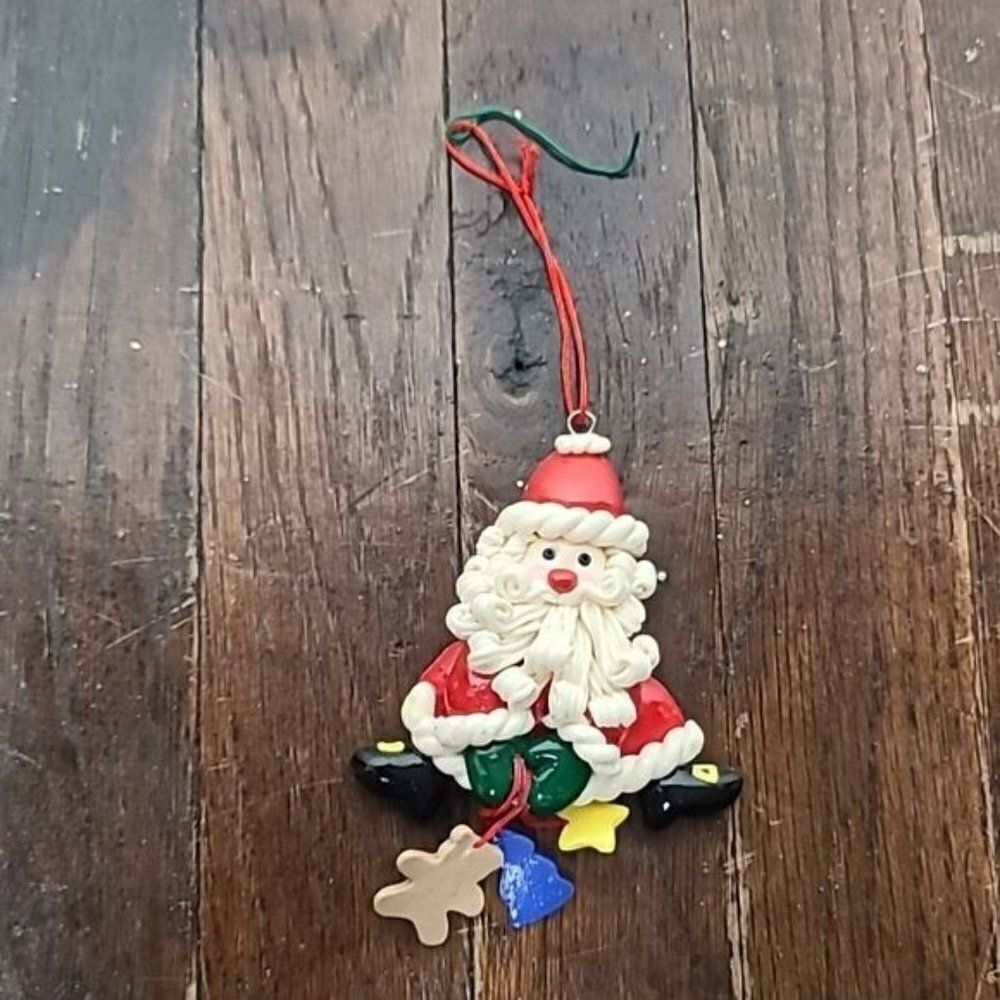 Vintage Santa Clause Christmas Tree Ornament Dangle Teddy Bear Star